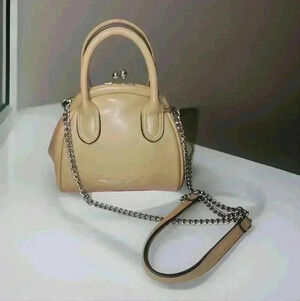 French Connection Taylor Smooth Kiss Lock Closure Doctor's Bag Cafe Au Latte